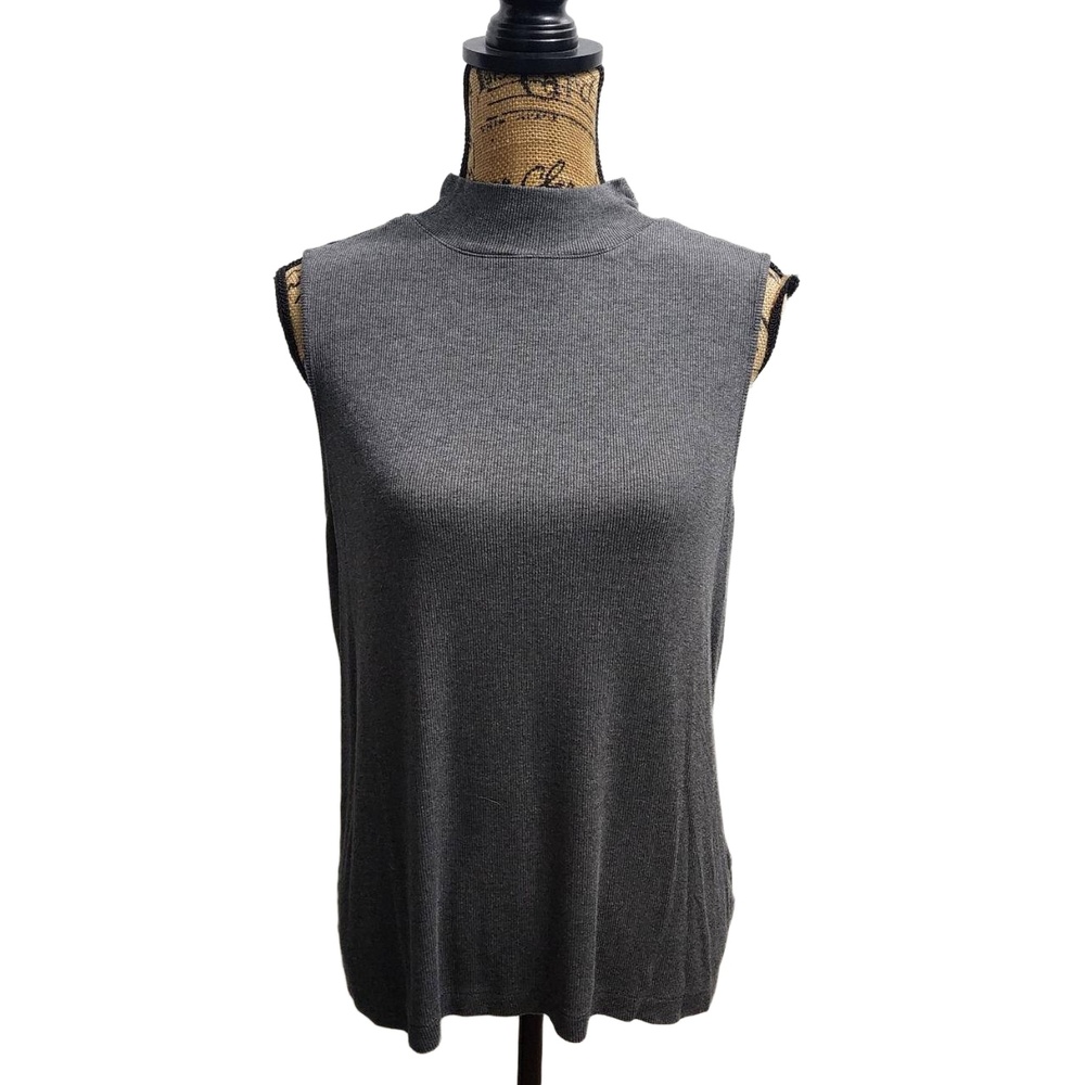 TIME AND TRU Top Womens Size Extra Large Gray Sleeveless Mock Neck‎ Ribbed